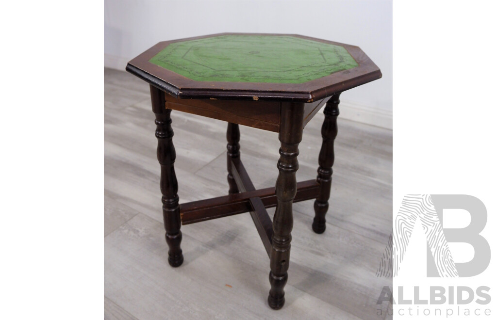 Vintage Octagon Table With Green Leather Inlay