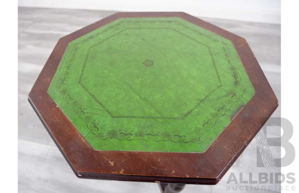 Vintage Octagon Table With Green Leather Inlay