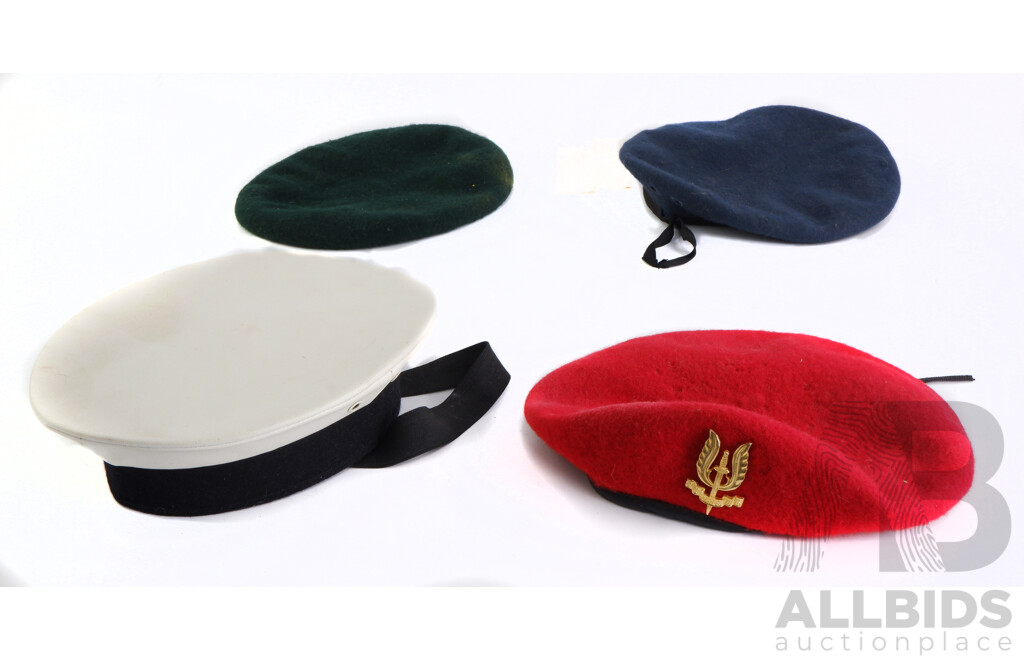 Collection of Three Berets Including SAS Style 'Who Dares Wins' and Australian Made Navy Style Cap