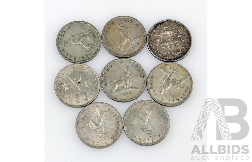 Collection of Australian Commemorative Florins 1927, 1951 and 1954 (6) .925 and .500 Silver