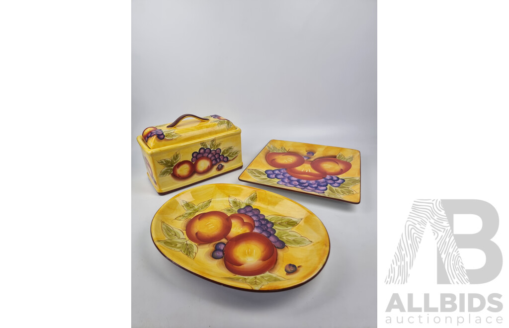 Collection of Maxwell Williams 'Tuscan Fruit' Ceramic Homewares - Includes Bread Bin and 2 X Platters