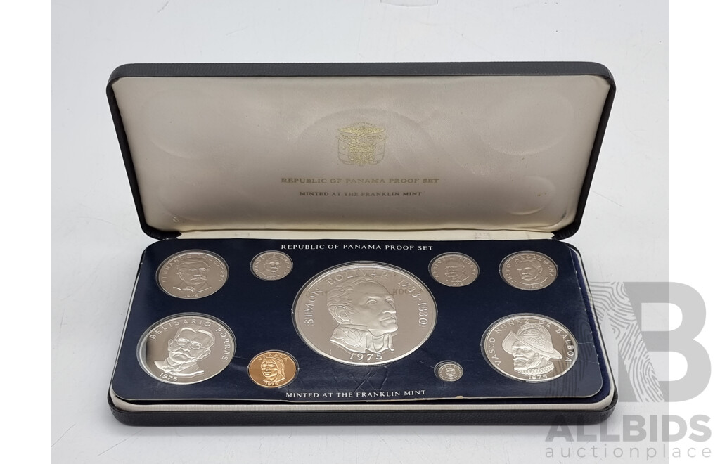 Republic of Panama Proof Coin Set - Minted at the Franklin Mint - Sterling Silver and Others