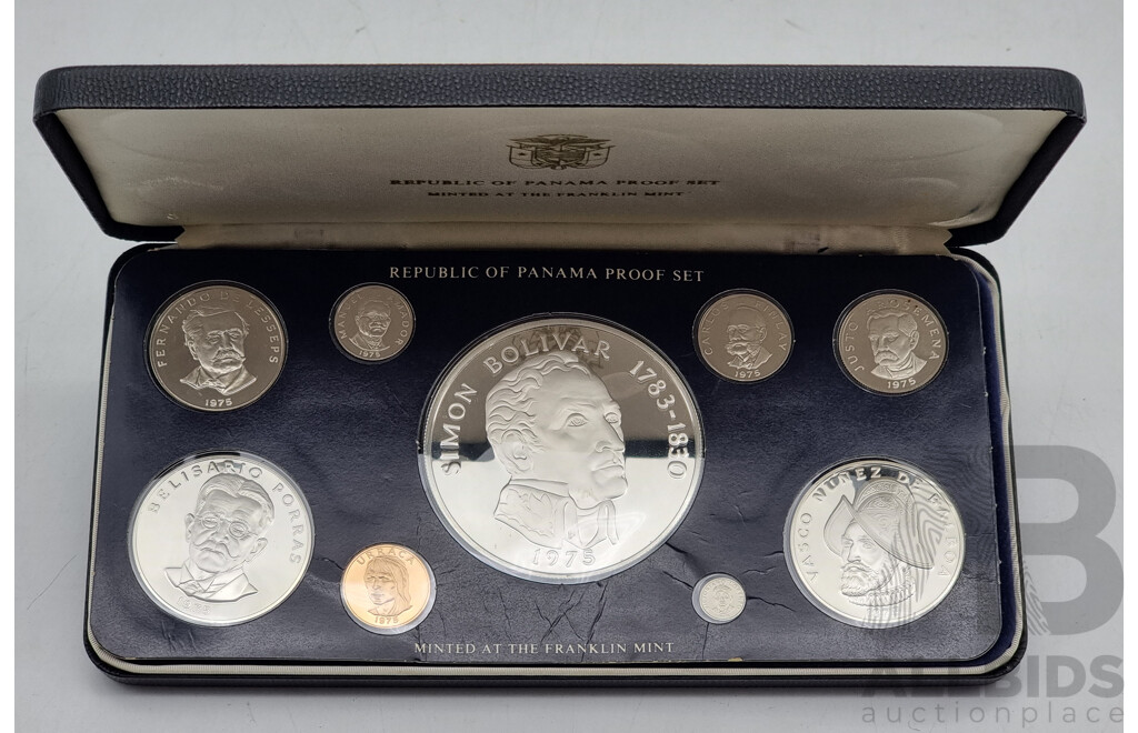 Republic of Panama Proof Coin Set - Minted at the Franklin Mint - Sterling Silver and Others