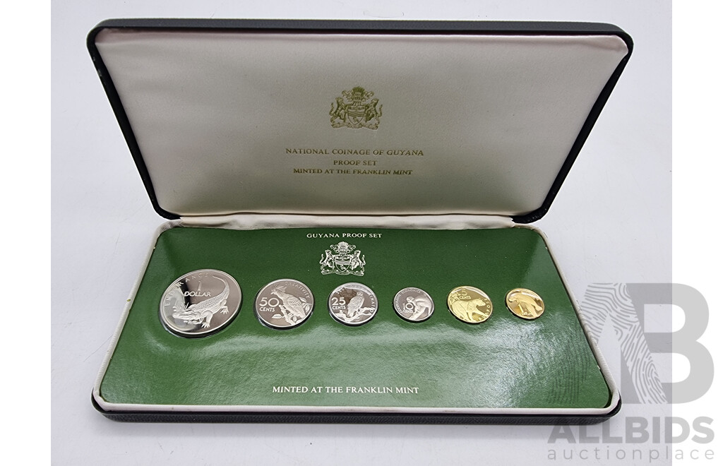 1976 National Coinage of Guyana Proof Set - Minted at the Franklin Mint - Sterling Silver and Others