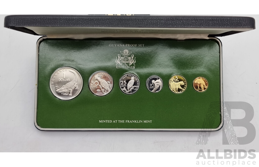 1976 National Coinage of Guyana Proof Set - Minted at the Franklin Mint - Sterling Silver and Others