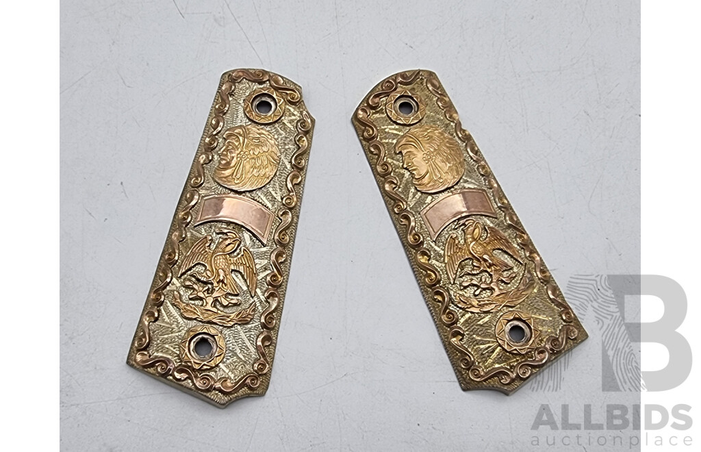 Colt .45 Pistol Grips - Silver/Gold - Made in Mexico