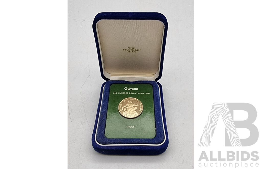 1976 Guyana $100 Gold Proof Coin - Issued by Franklin Mint (USA)