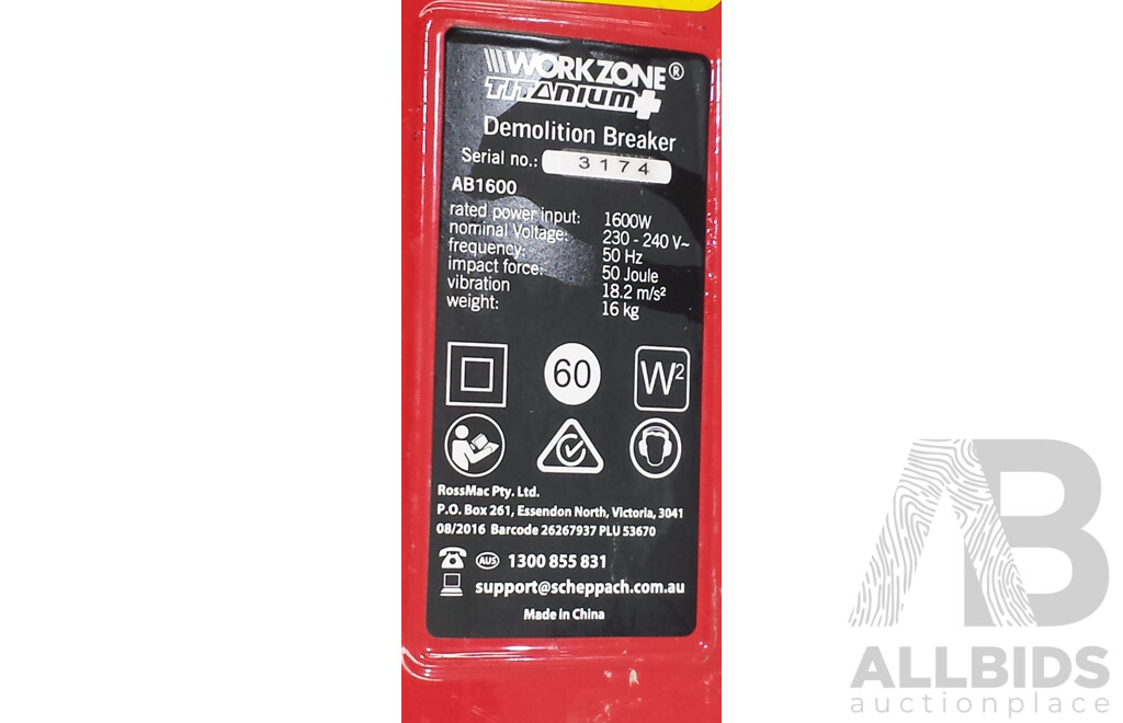 Workzone Titanium+ 1600 Watt Electric Demolition Hammer