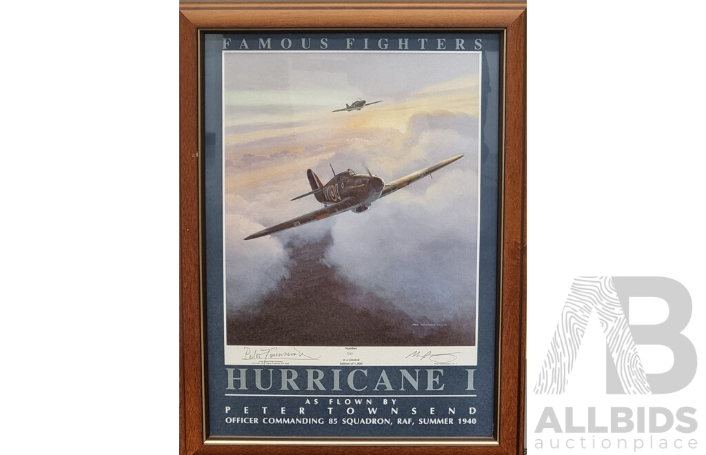 Set of Five Framed Limited Edition Prints - Famous Fighters - Warplanes of WWII - Signed by Pilots and Artist