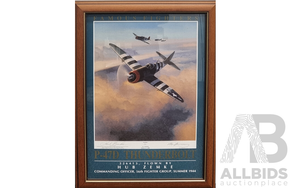 Set of Five Framed Limited Edition Prints - Famous Fighters - Warplanes of WWII - Signed by Pilots and Artist