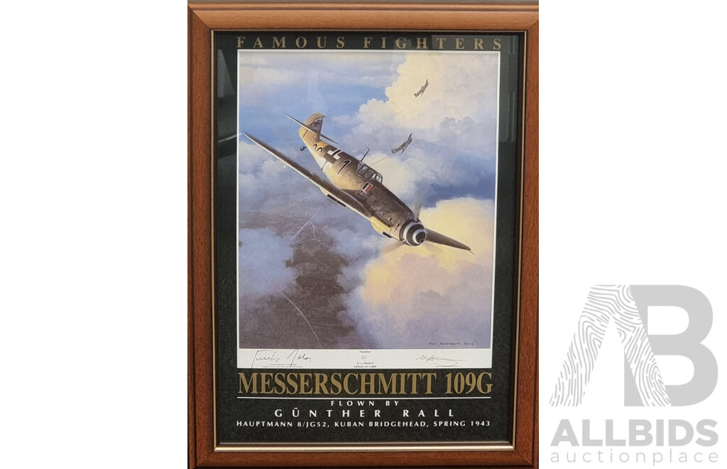 Set of Five Framed Limited Edition Prints - Famous Fighters - Warplanes of WWII - Signed by Pilots and Artist