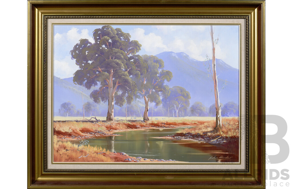 Graham Charlton (born 1940), Billabong at the Mitta Mitta, Oil on Canvas, 44 x 60 cm