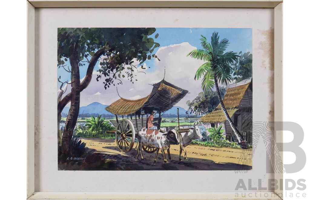Abu Bakar Ibrahim (1925-1977, Malaysian), Pair of Watercolours Depicting Coastal and Rural Life, each 28 x 39 cm (2)