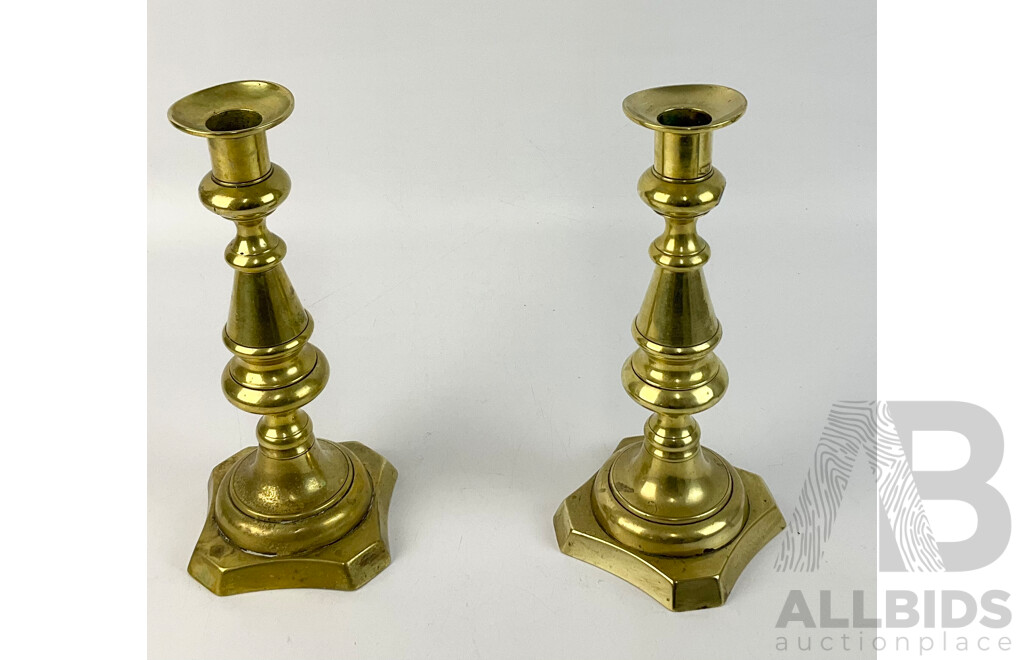 Pair Antique Brass Candle Holders