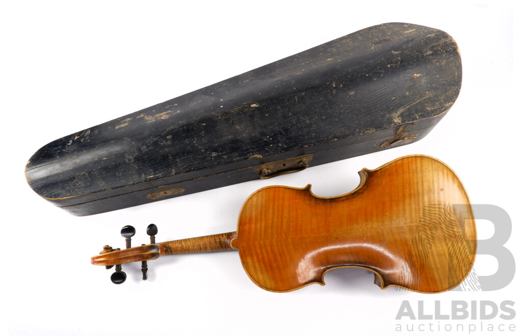 Antique German Violin Labeled Josef Klotz, Mittenwald, Anno 1795 to Interior, Probably Late 1800s Early 1900s, Along with Case and Two Bows