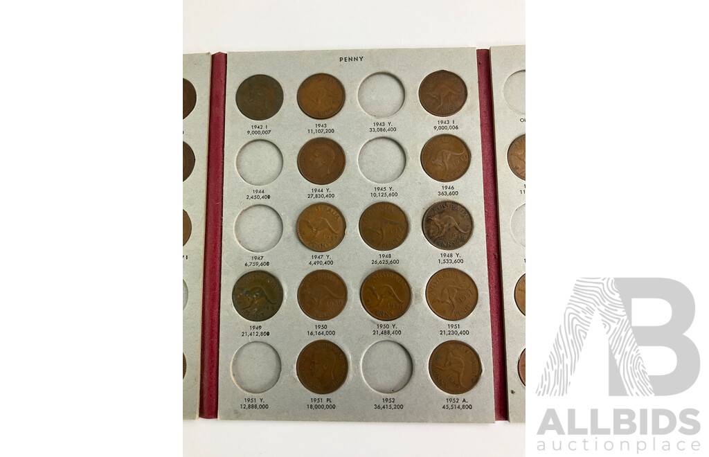 Australian Penny Album - 55 Coins Total (Incomplete)