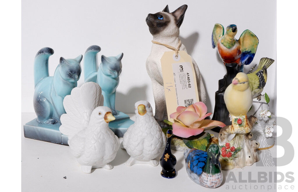 Collection Ceramic Decorator Items Including Wilkinson Chelsea Bird Statue, Royal Adderly Canary, Limoges Swan and More