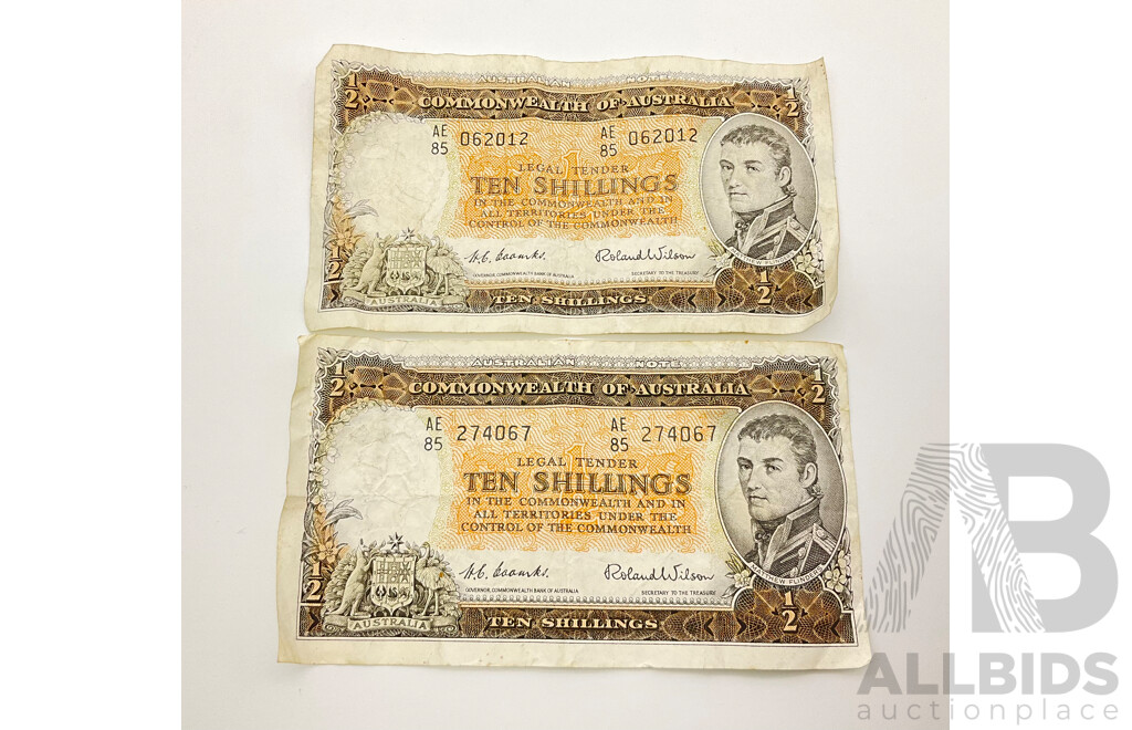 Australian Ten Shilling Notes Coombs/Wilson AE 85 (2)