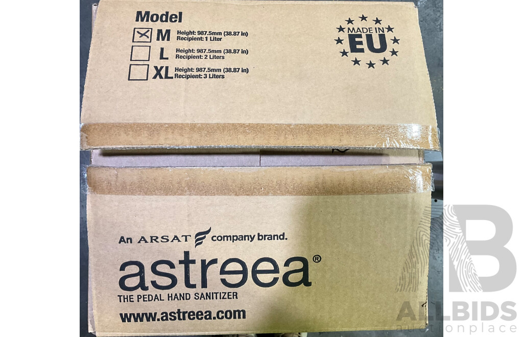 ASTREEA Stainless Steel Pedal Hand Sanitiser Dispenser (M) & Information Display - Lot of 2 - Estimated Total ORP $659.00