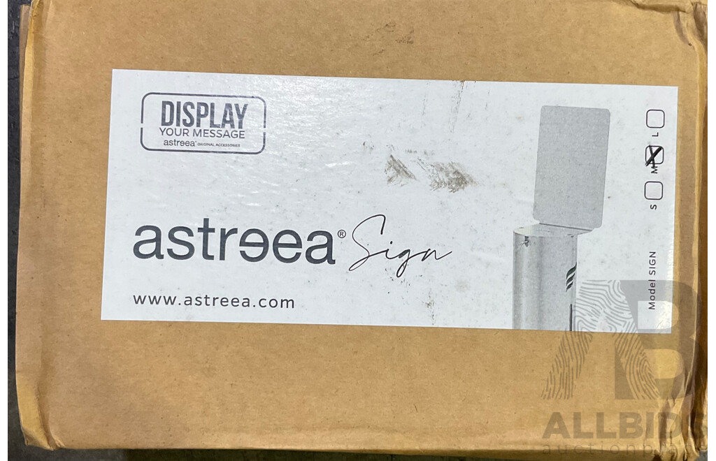 ASTREEA Stainless Steel Pedal Hand Sanitiser Dispenser (M) & Information Display - Lot of 2 - Estimated Total ORP $659.00