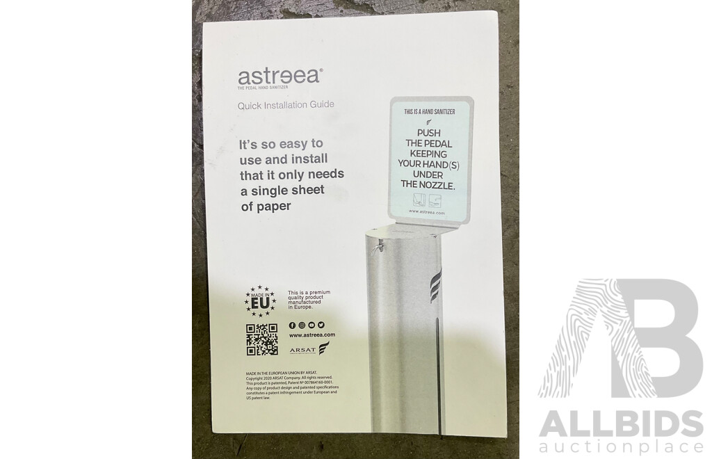 ASTREEA Stainless Steel Pedal Hand Sanitiser Dispenser (M) & Information Display - Lot of 2 - Estimated Total ORP $659.00