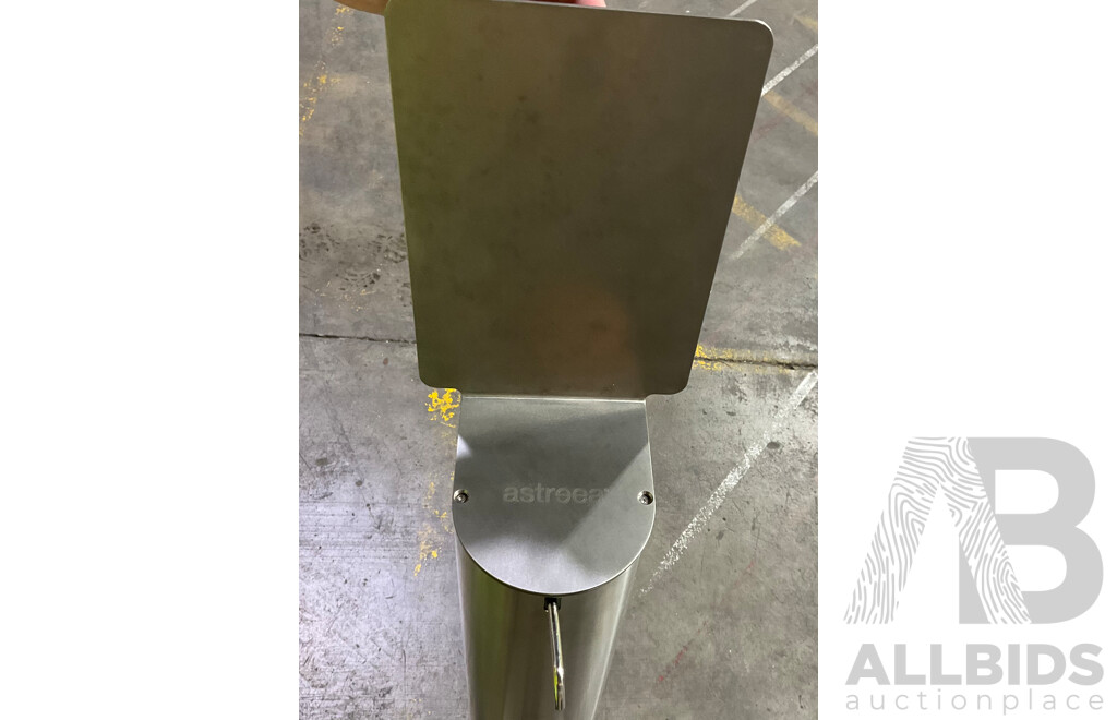 ASTREEA Stainless Steel Pedal Hand Sanitiser Dispenser (M) & Information Display - Lot of 2 - Estimated Total ORP $659.00
