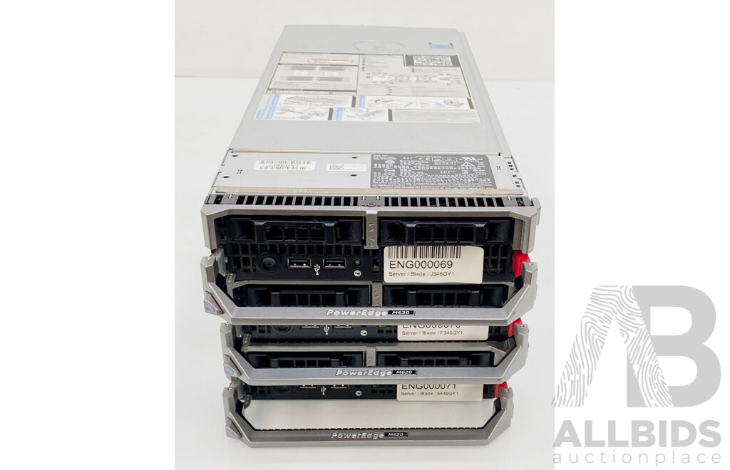 Dell (HHB) PowerEdge M620 Dual Intel Xeon (E5-2680) 2.7GHz-3.5GHz 8-Core CPU Blade Server W/ 256GB DDR3 RAM - Lot of Three