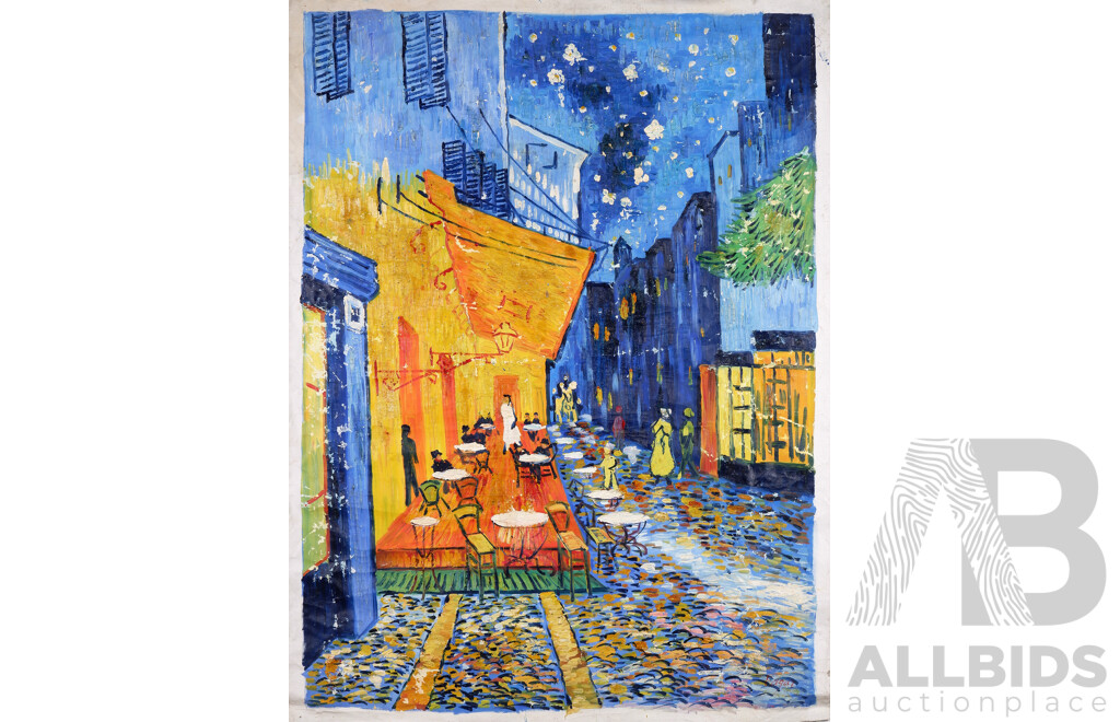 Unframed Oil Painting of French Street Scene at Night, Signed 'Edgar', 122 x 92 cm