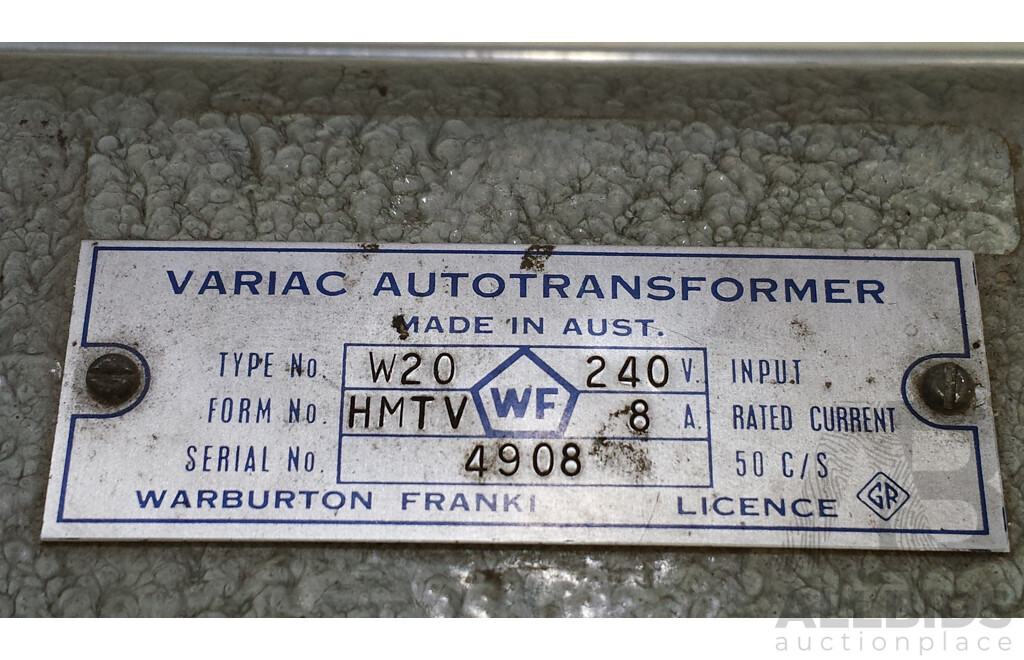 Warburton Franki Variac Autotransformer - Type W20