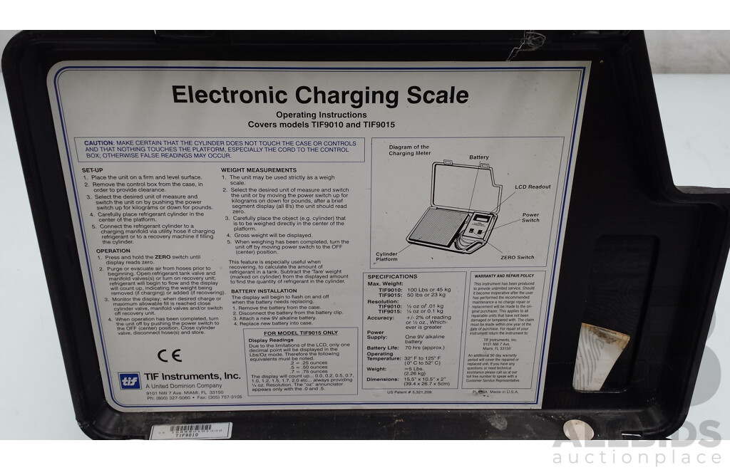 TIF 9010 Electronic Refrigerant Charging Scale Kit