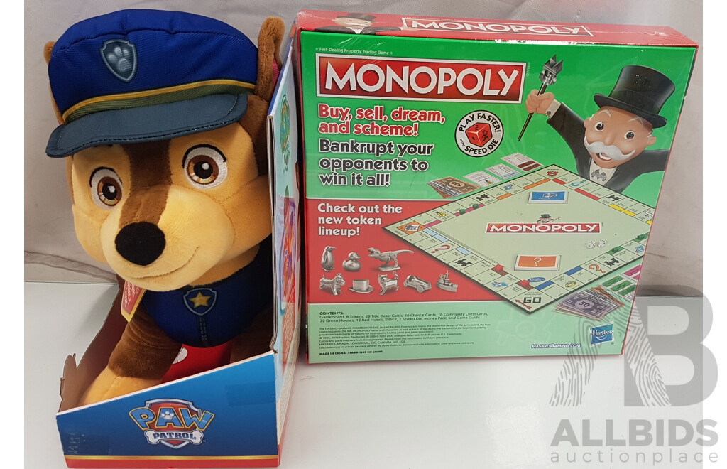 Assorted Toys and Games Including Monopoly and Wahu Mega Slide - Lot of 4 - Total ORP $166.95