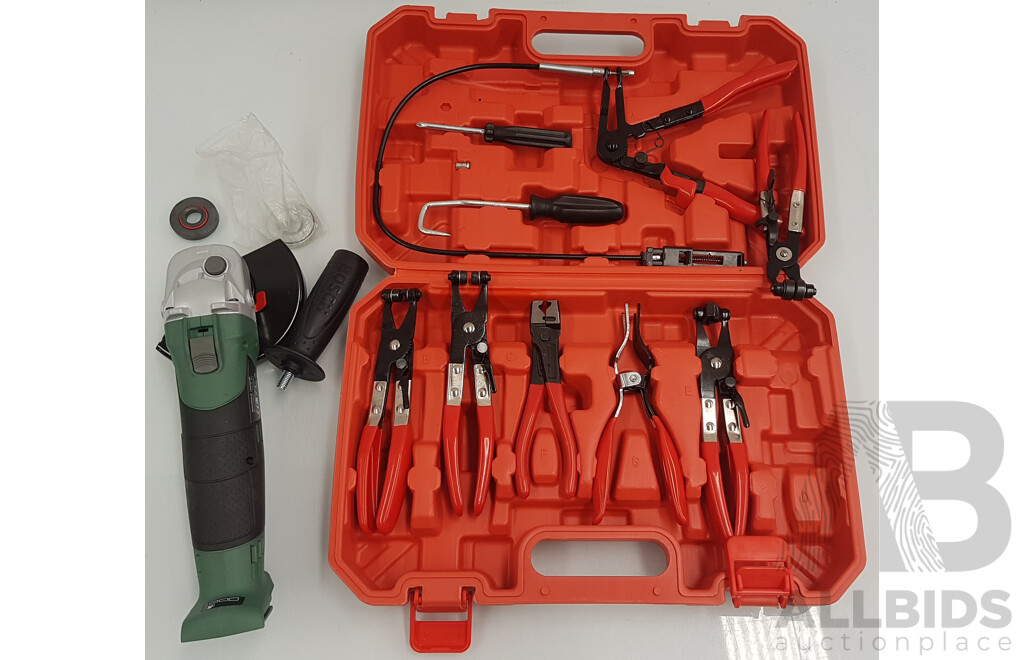 Bosch AdvancedGrind 18 and Sedy 9pc Hose Clamp Pliers Kit Clip - Lot of 2 - Total ORP $248.99