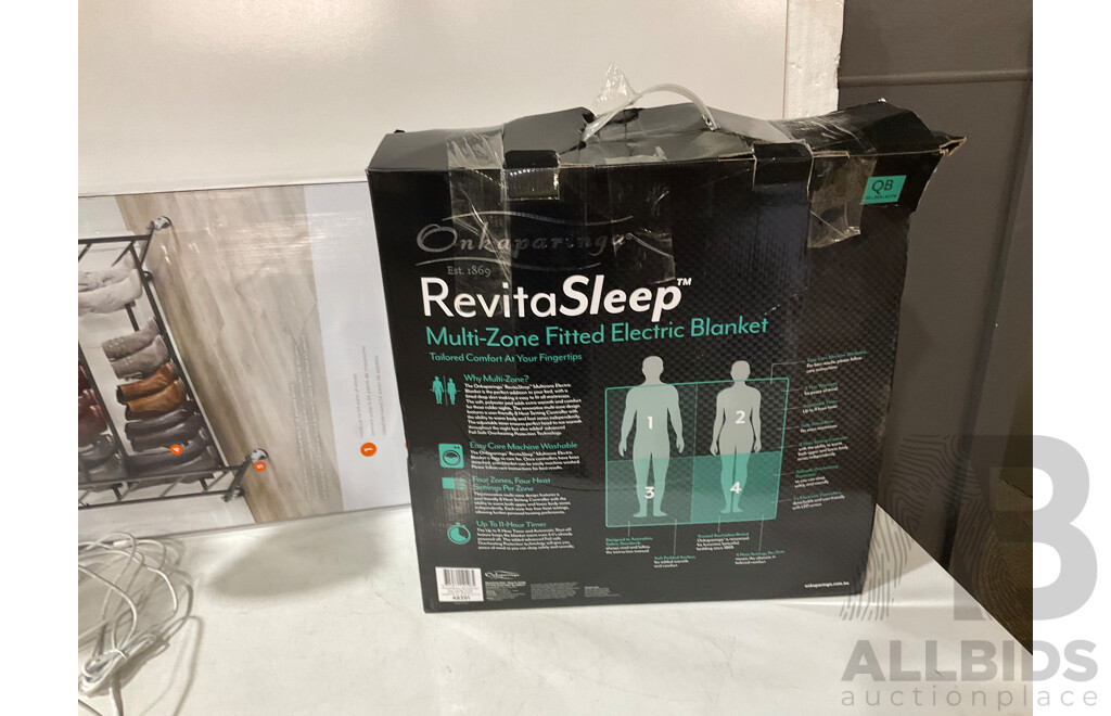 REVITASLEEP (48391) Multi Zone Fitted Electric Blanket, Onkaparinga Revitasleep Cooling Gel Top Memory Foam Pillow Sleeping Head Support,   REVITASLEEP (48391) Multi Zone Fitted Electric Blanket, OTTLITE (2 Pair) Desk Lights - Lot of 4 Total ORP $339.94