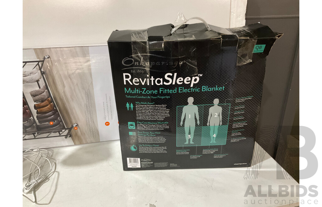 REVITASLEEP (48391) Multi Zone Fitted Electric Blanket, Onkaparinga Revitasleep Cooling Gel Top Memory Foam Pillow Sleeping Head Support,   REVITASLEEP (48391) Multi Zone Fitted Electric Blanket, OTTLITE (2 Pair) Desk Lights - Lot of 4 Total ORP $339.94