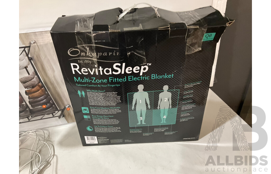 REVITASLEEP (48391) Multi Zone Fitted Electric Blanket, Onkaparinga Revitasleep Cooling Gel Top Memory Foam Pillow Sleeping Head Support,   REVITASLEEP (48391) Multi Zone Fitted Electric Blanket, OTTLITE (2 Pair) Desk Lights - Lot of 4 Total ORP $339.94