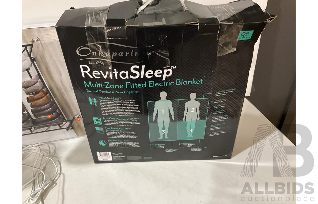 REVITASLEEP (48391) Multi Zone Fitted Electric Blanket, Onkaparinga Revitasleep Cooling Gel Top Memory Foam Pillow Sleeping Head Support,   REVITASLEEP (48391) Multi Zone Fitted Electric Blanket, OTTLITE (2 Pair) Desk Lights - Lot of 4 Total ORP $339.94