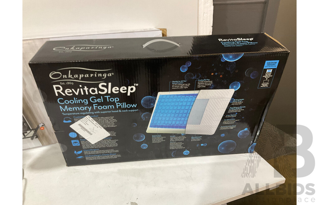 REVITASLEEP (48391) Multi Zone Fitted Electric Blanket, Onkaparinga Revitasleep Cooling Gel Top Memory Foam Pillow Sleeping Head Support,   REVITASLEEP (48391) Multi Zone Fitted Electric Blanket, OTTLITE (2 Pair) Desk Lights - Lot of 4 Total ORP $339.94