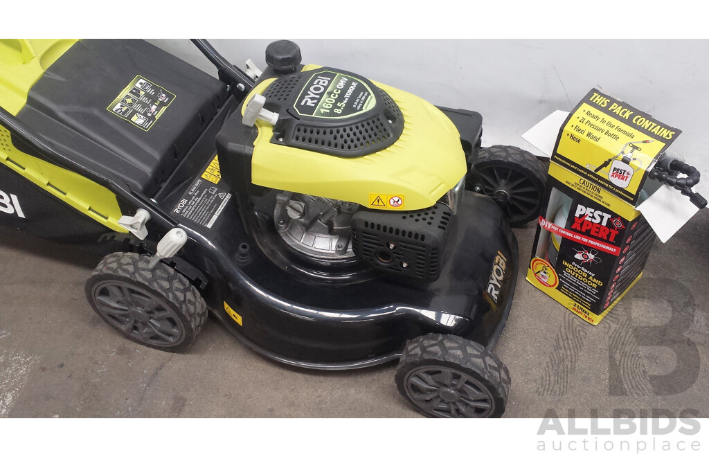 Ryobi 160cc OHV Four Stroke Petrol Powered Lawn Mower and Pest Expert 2L Barrier Spray Unit