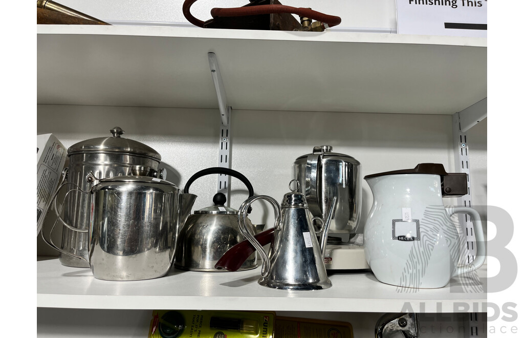 Lot of Assorted Kitchenware, Including Hecla Kettle, Stainless Steel Teapots, Primus 2060 Burner