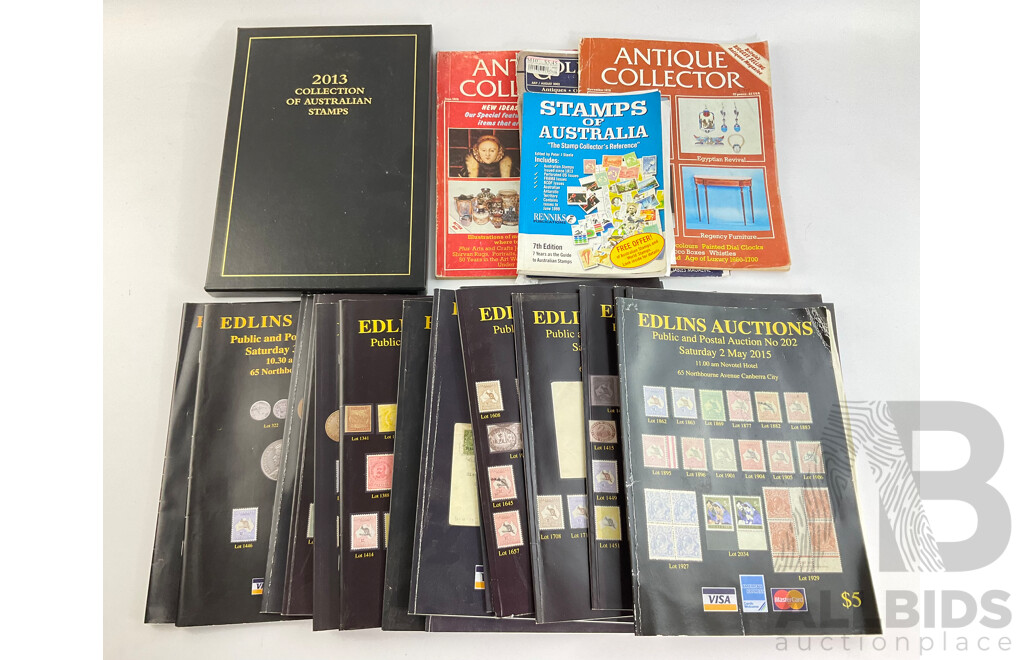 Australian Stamp Album, The Collection 2013 Including Antique Collector Magazines and Edlins Auctions Booklets