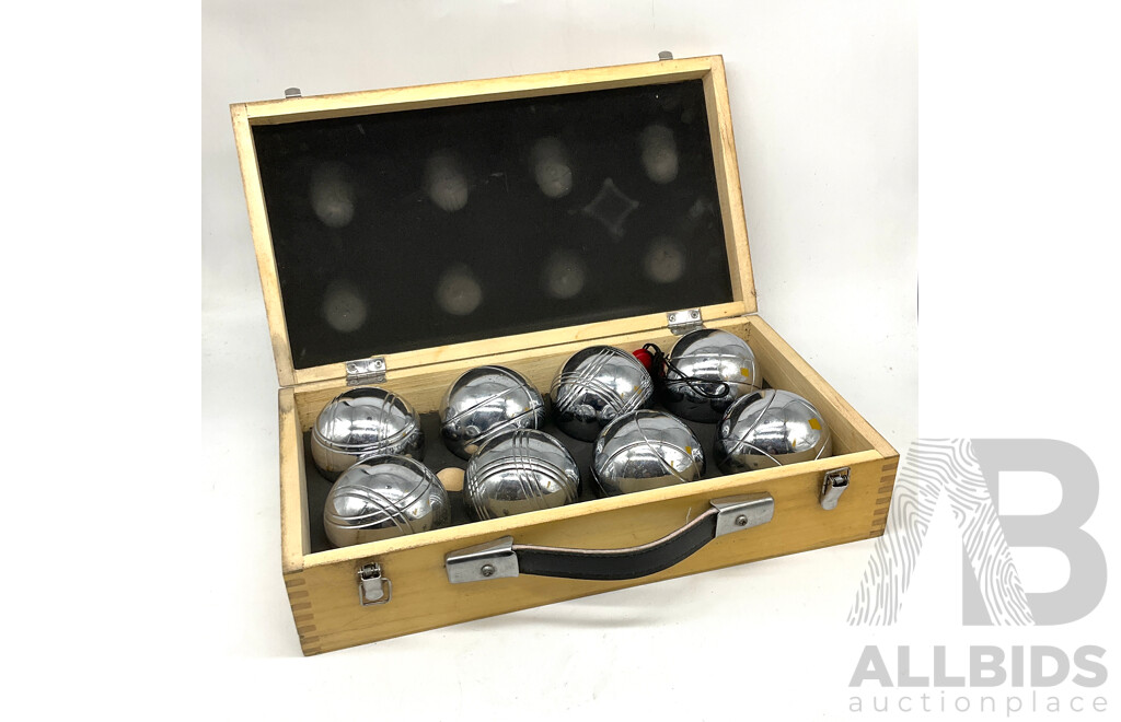 Deluxe Boules Bocce 8 Alloy Ball Set With Wooden Case