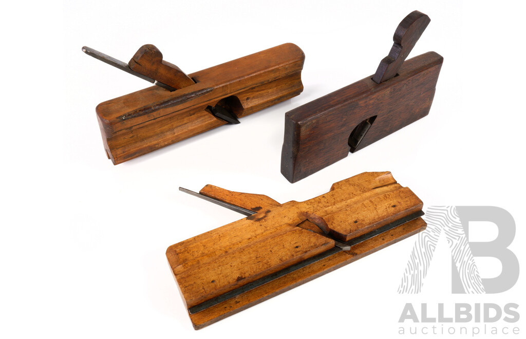 Three Antique Wooden Moulding Planes Including IVS Number 11 and Two Unmarked Examples