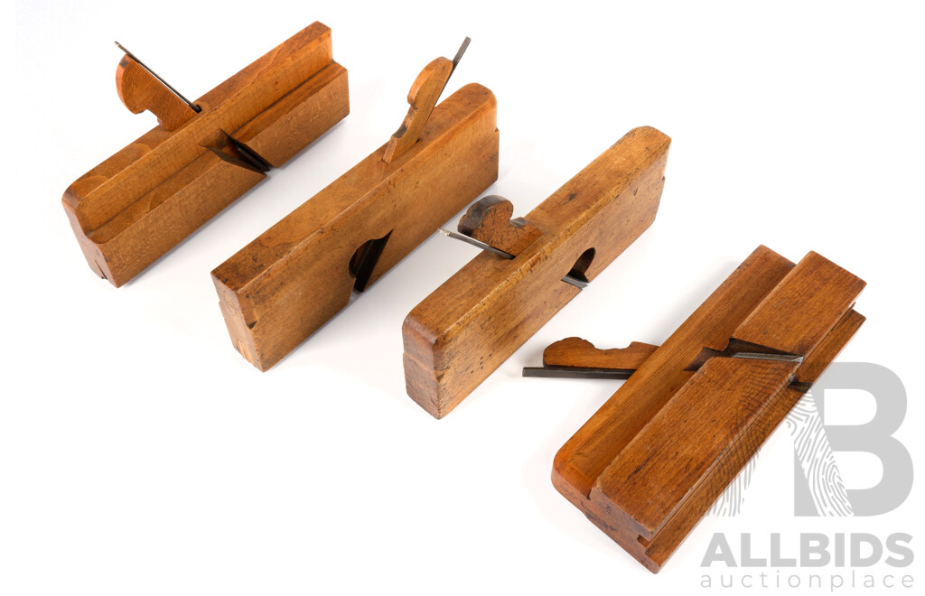 Four Antique Wooden Moulding Planes by Matheson & Sons Glasgow Including 3/8ths, 1/4th and More