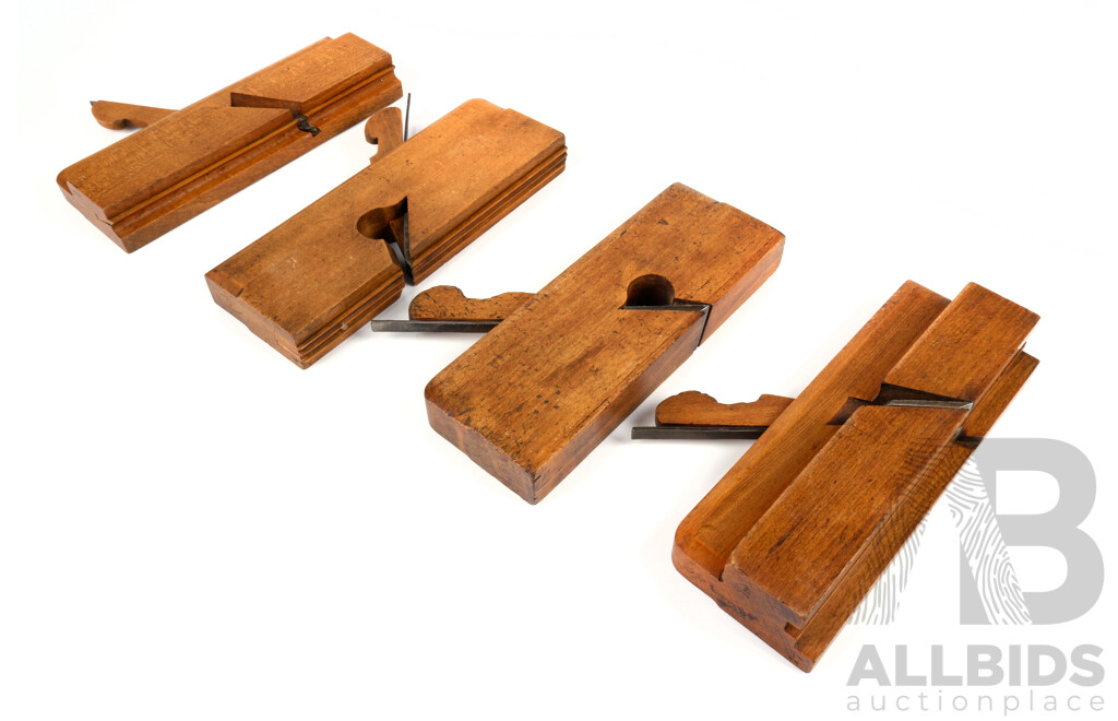 Four Antique Wooden Moulding Planes by Matheson & Sons Glasgow Including 3/8ths, 1/4th and More