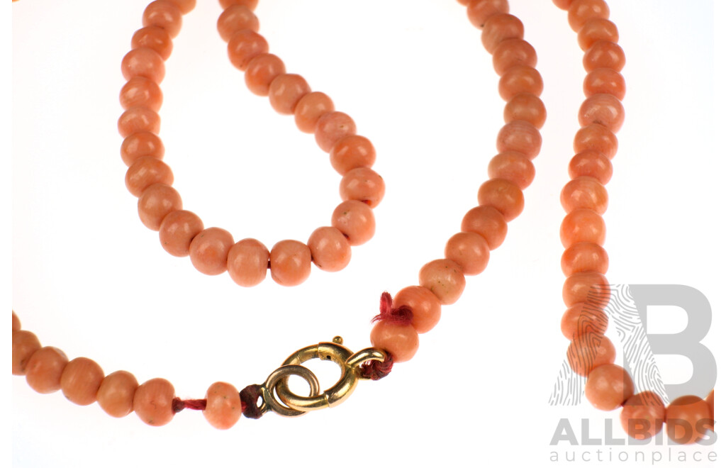 Antique Coral Bead Necklace with 9ct Rose Gold Bolt Ring