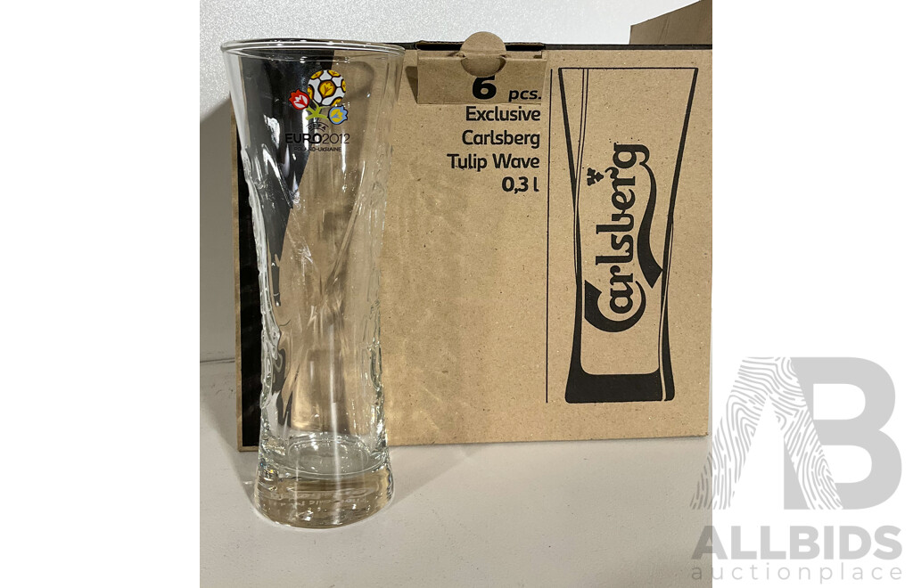 Set of Six Carlsberg UEFA Euro2012 Glasses in Original Box