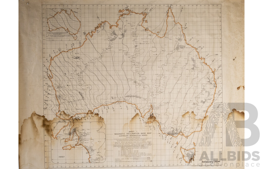 Five Unframed Vintage Maps of Canberra & the ACT Including Feature Map of the Federal Capital Territory of the Commonwealth of Australia 1929 and Others, Largest 76 X 101 Cm