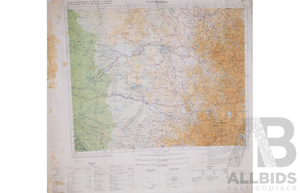 Five Unframed Vintage Maps of Canberra & the ACT Including Feature Map of the Federal Capital Territory of the Commonwealth of Australia 1929 and Others, Largest 76 X 101 Cm