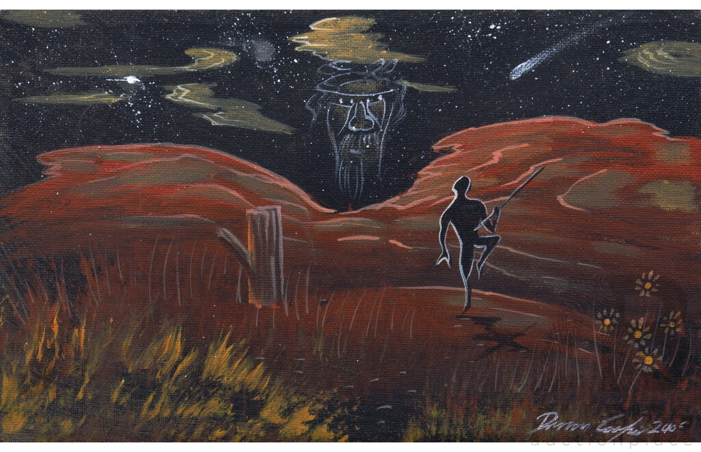 Dale Huddleston (Born 1965, Ngardi Language Group), Fish.Acrylic on Canvasboard, 39 X 29 Cmntogether with Small Landscape Painitng by Darren Cooper (2)