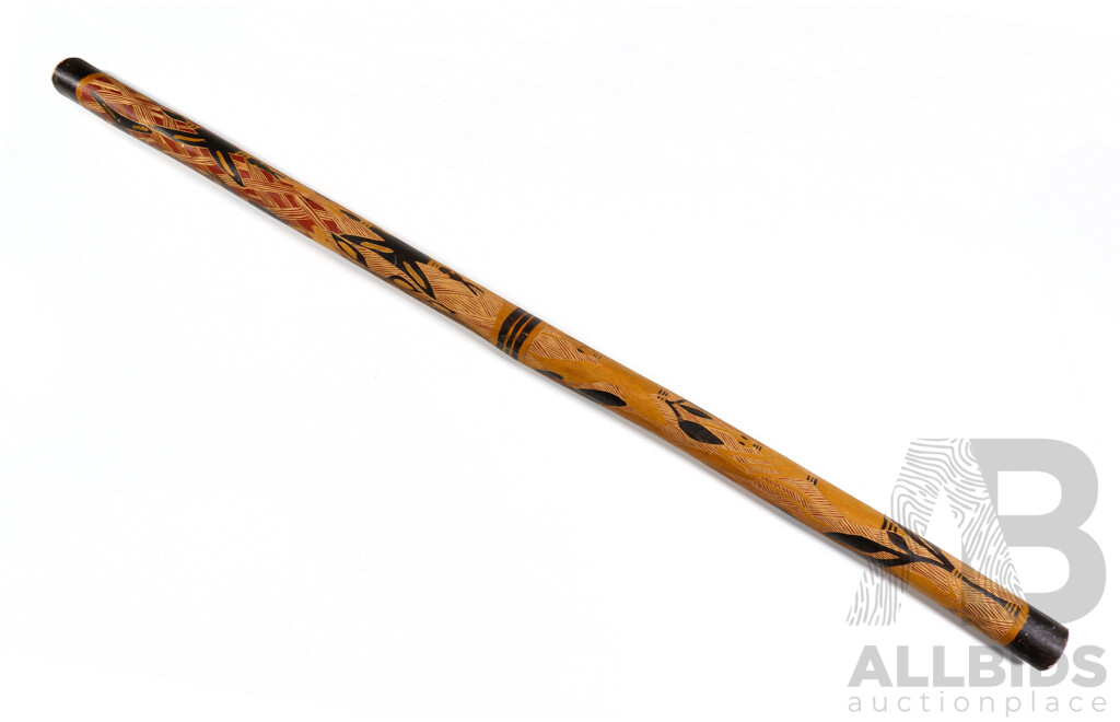 Vintage Hand Engraved and Painted Australian First Nations Aboriginal Wooden Pole From Northern Territory